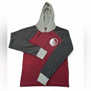 VOLCOM Hooded Long Sleeves Shirt Youth Red Gray Small BNWT